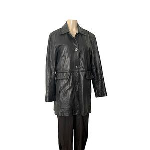 Nine West Soft Black Leather Short Trench Coat